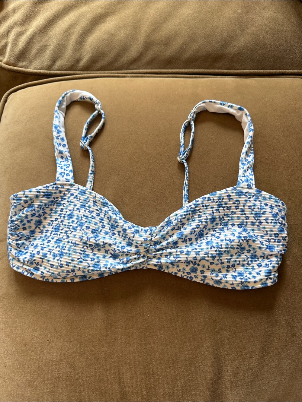 Blue Floral Smocked Bikini Top